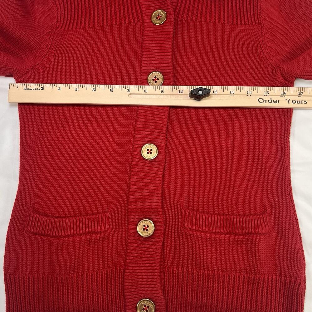 CHAPS Cardigan Sweater Women’s Size S Red Gold Buttons Front Chunky Knit Preppy - Picture 8 of 11